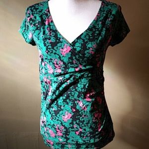 Merona Green & Pink Ruched Tee  S  4 for $20
